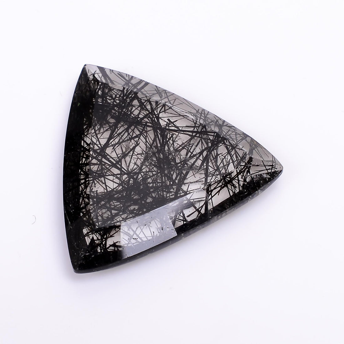 black rutile quartz both side flat cut triangle shape cut stone loose gemstone