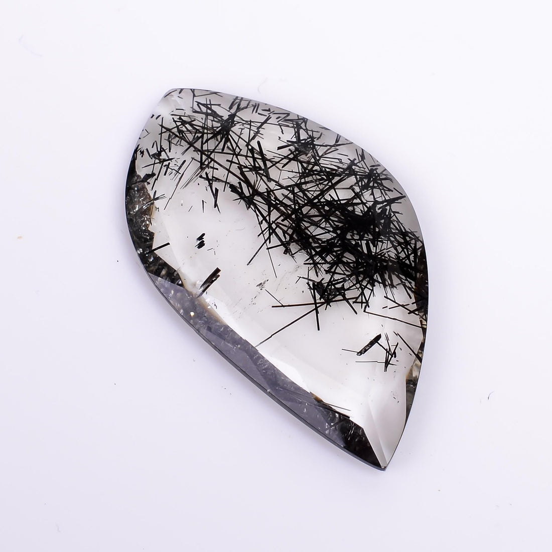 black rutile quartz both side flat cut fancy shape cut stone loose gemstone