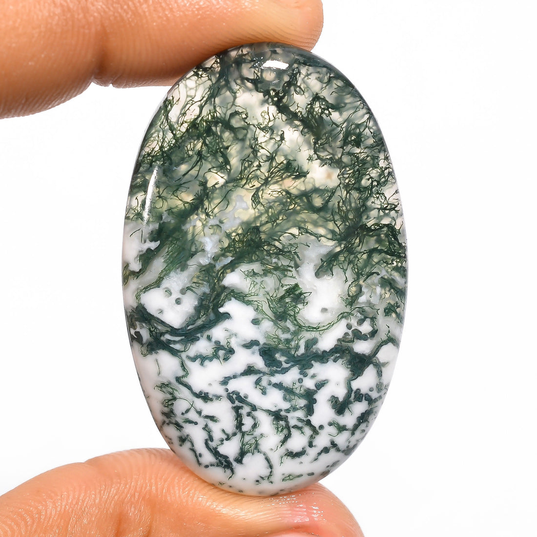 moss agate gemstone oval shape natural cabochon loose gemstone
