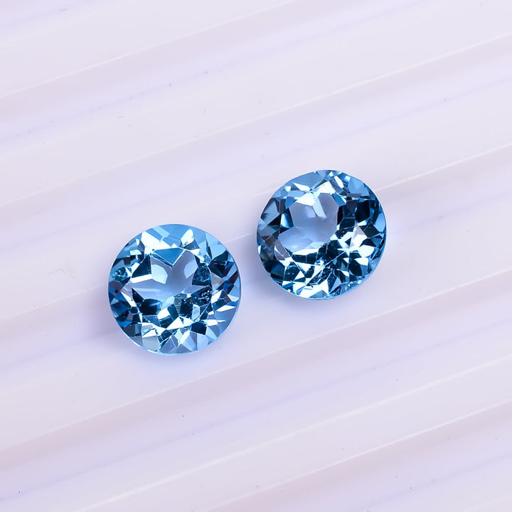 swiss blue topaz round shape cut stone natural loose gemstone pair