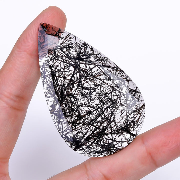 black rutile quartz both side flat cut pear shape cut stone loose gemstone