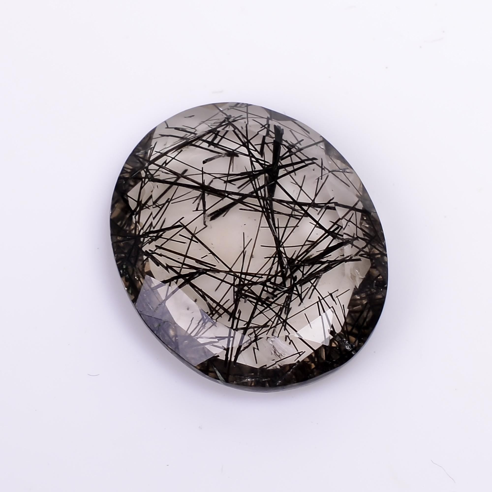 black rutile quartz both side flat cut oval shape cut stone loose gemstone