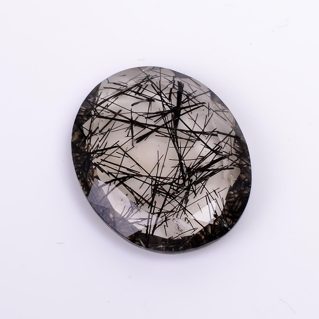 black rutile quartz both side flat cut oval shape cut stone loose gemstone