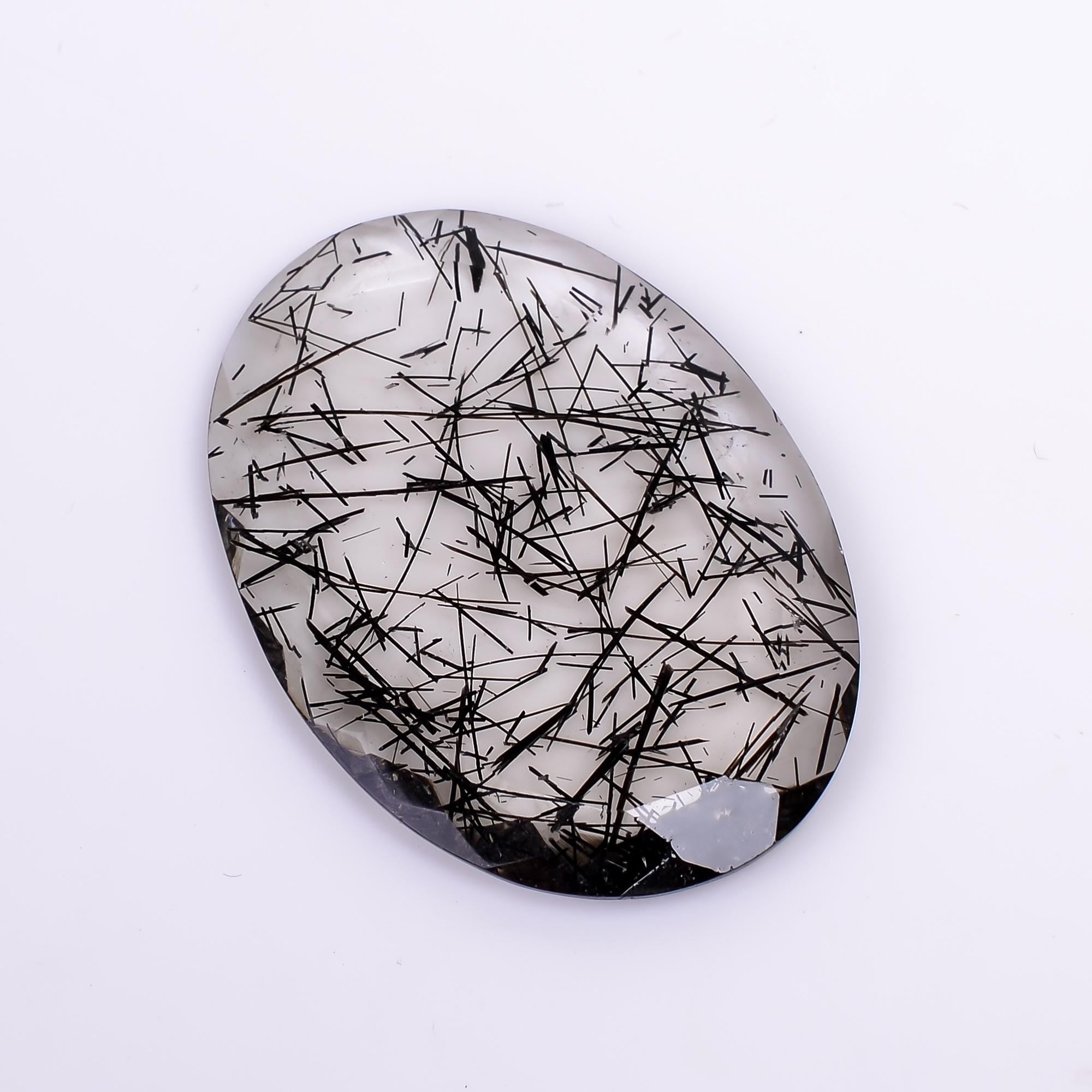 black rutile quartz both side flat cut oval shape cut stone loose gemstone