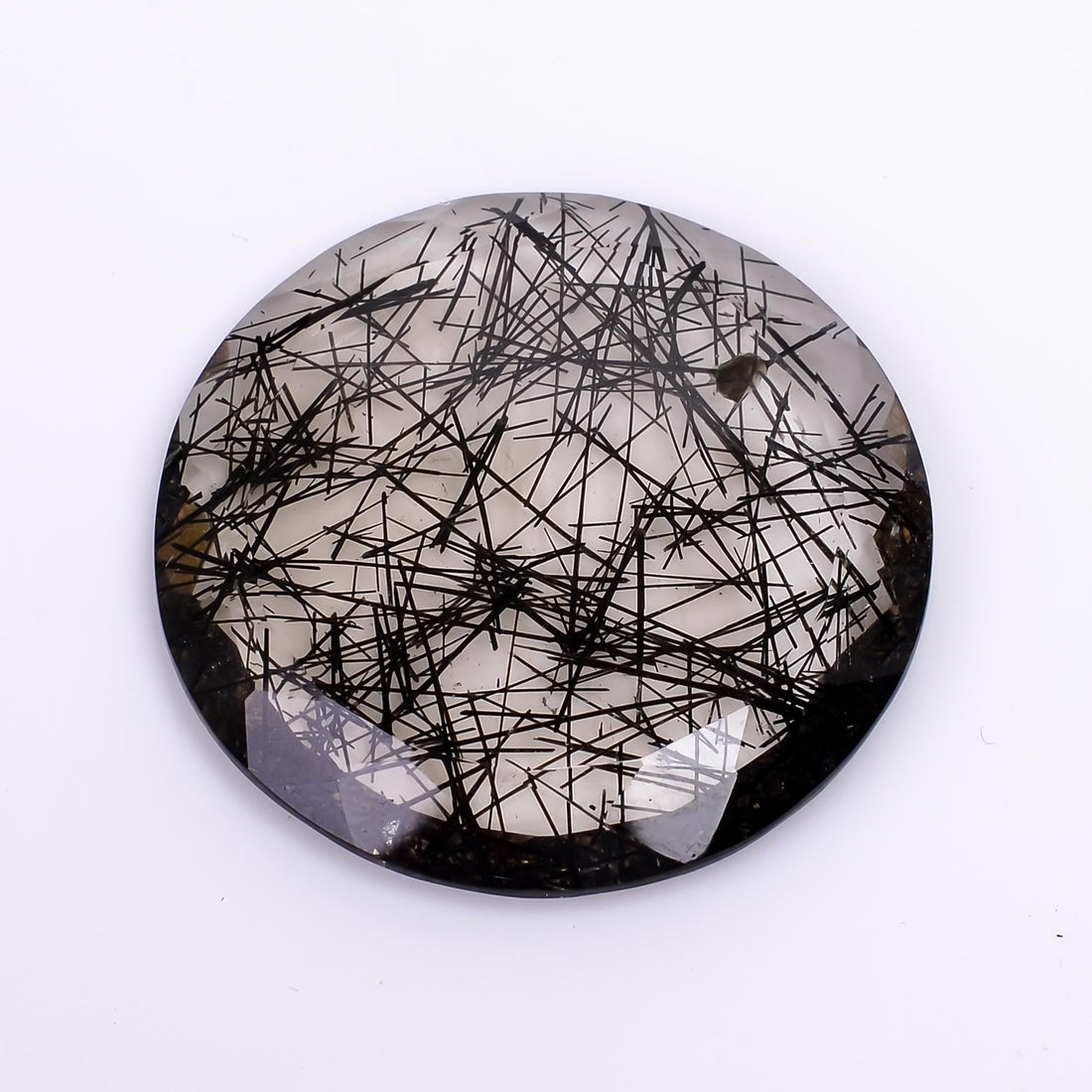 black rutile quartz both side flat cut round shape cut stone loose gemstone