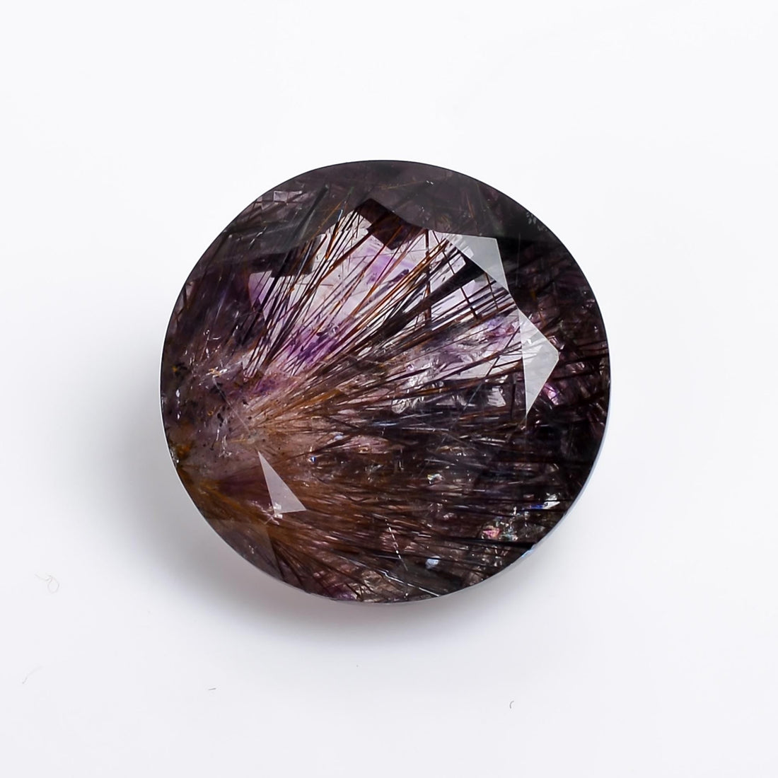 amethyst with cacoxenite natural quartz round shape cut stone loose gemstone