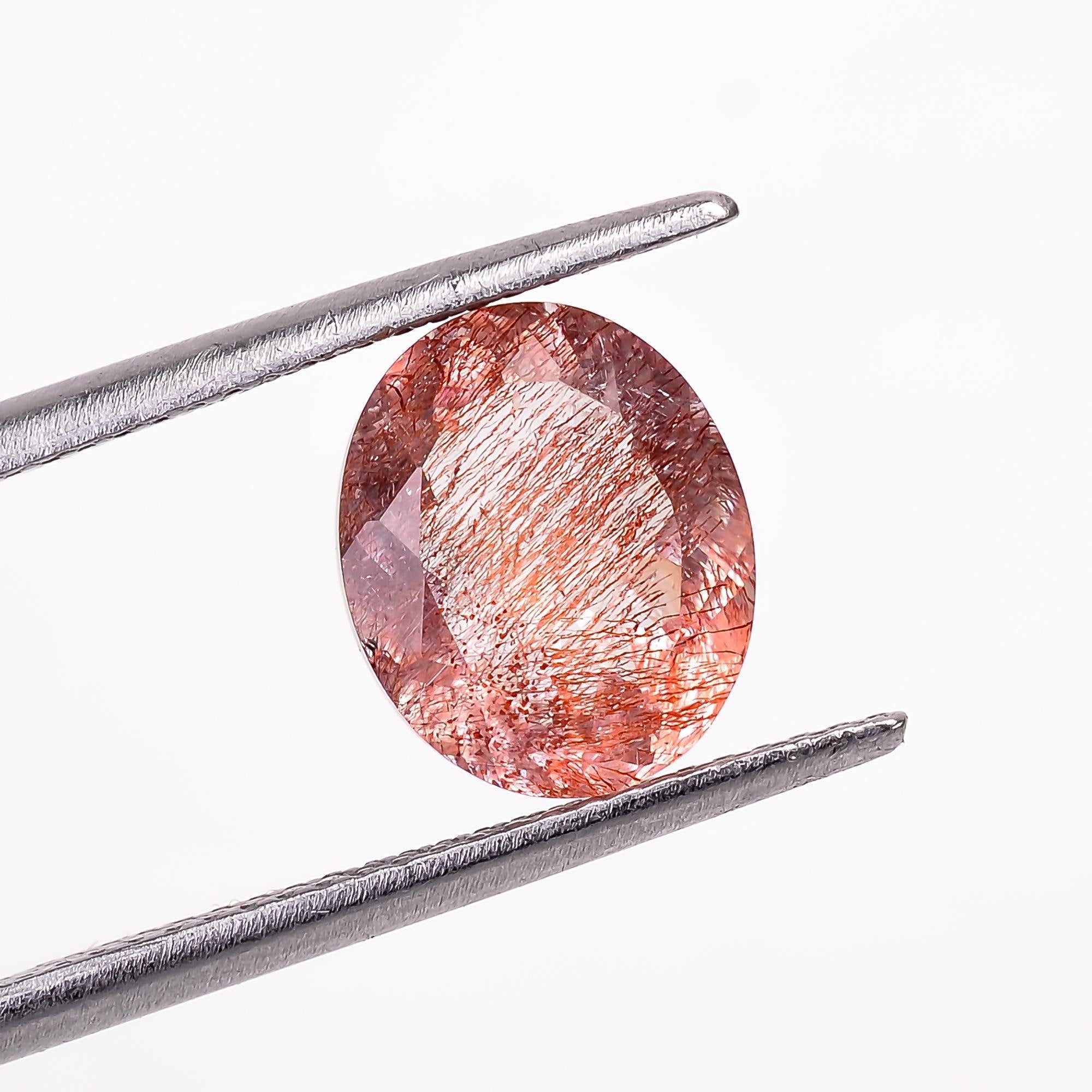 elestial quartz with lepidocrocite natural oval shape cut stone loose gemstone