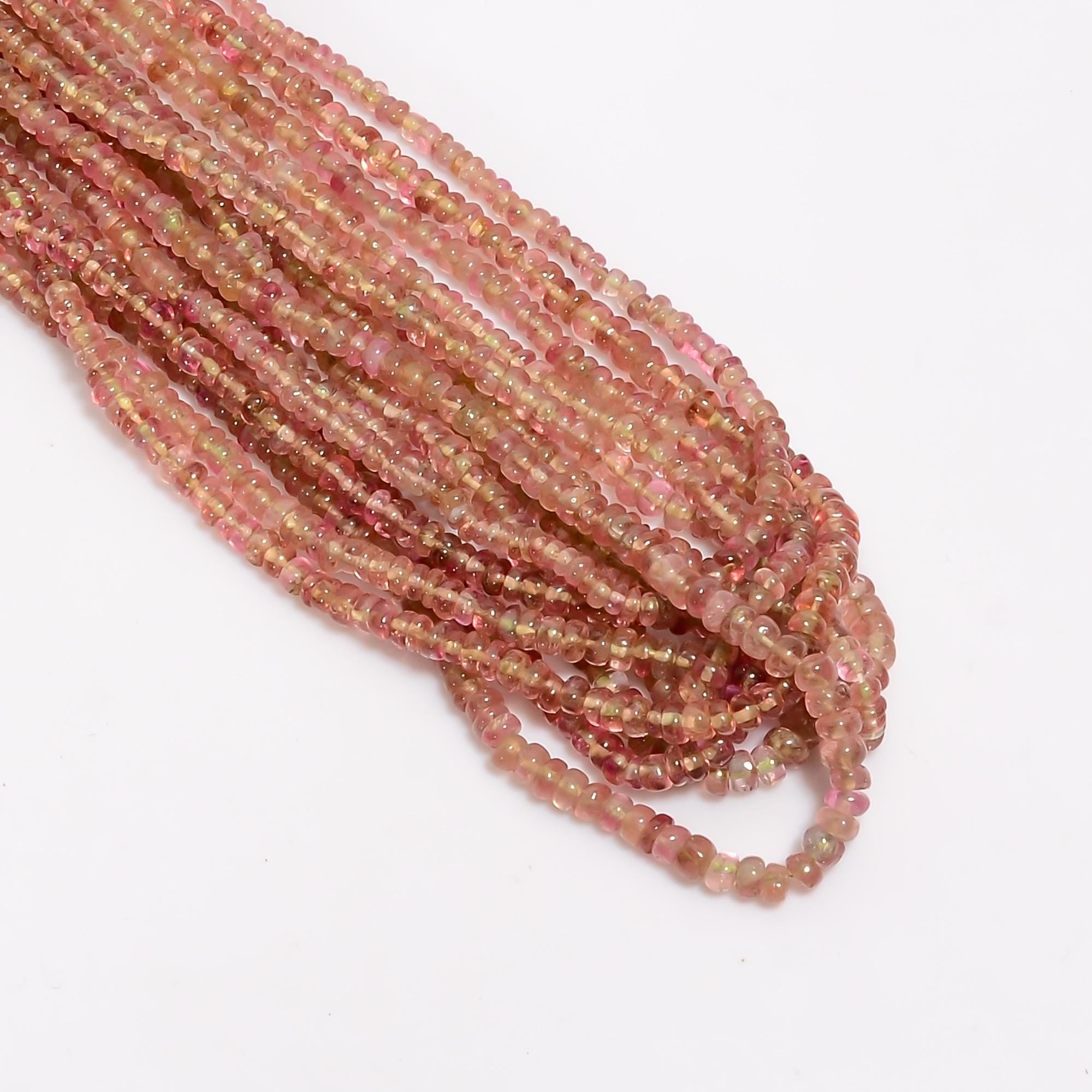 baby pink tourmaline natural gemstone rondelle shape smooth 8 lines strand 16 beads 3x3x2 mm 287 ct yn 515