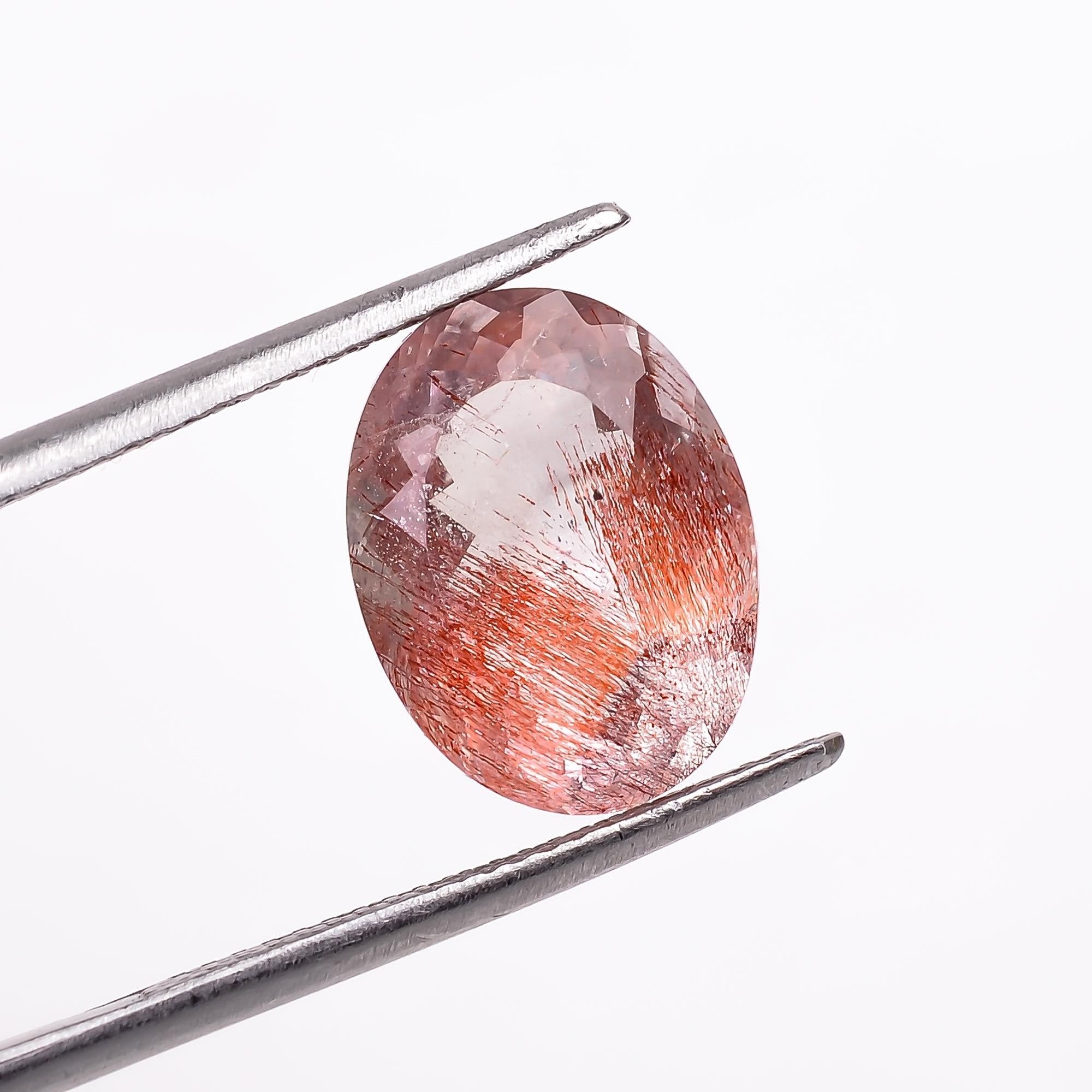 elestial quartz with lepidocrocite natural oval shape cut stone loose gemstone