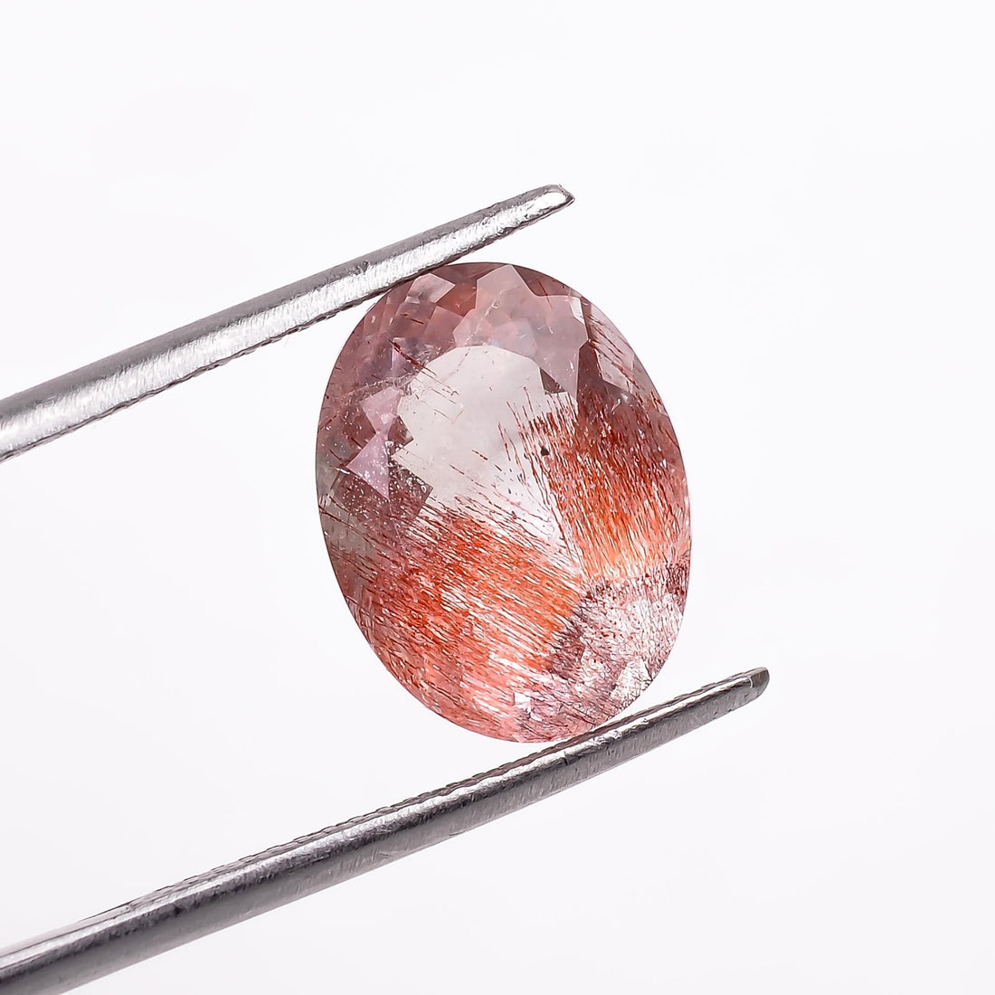 elestial quartz with lepidocrocite natural oval shape cut stone loose gemstone