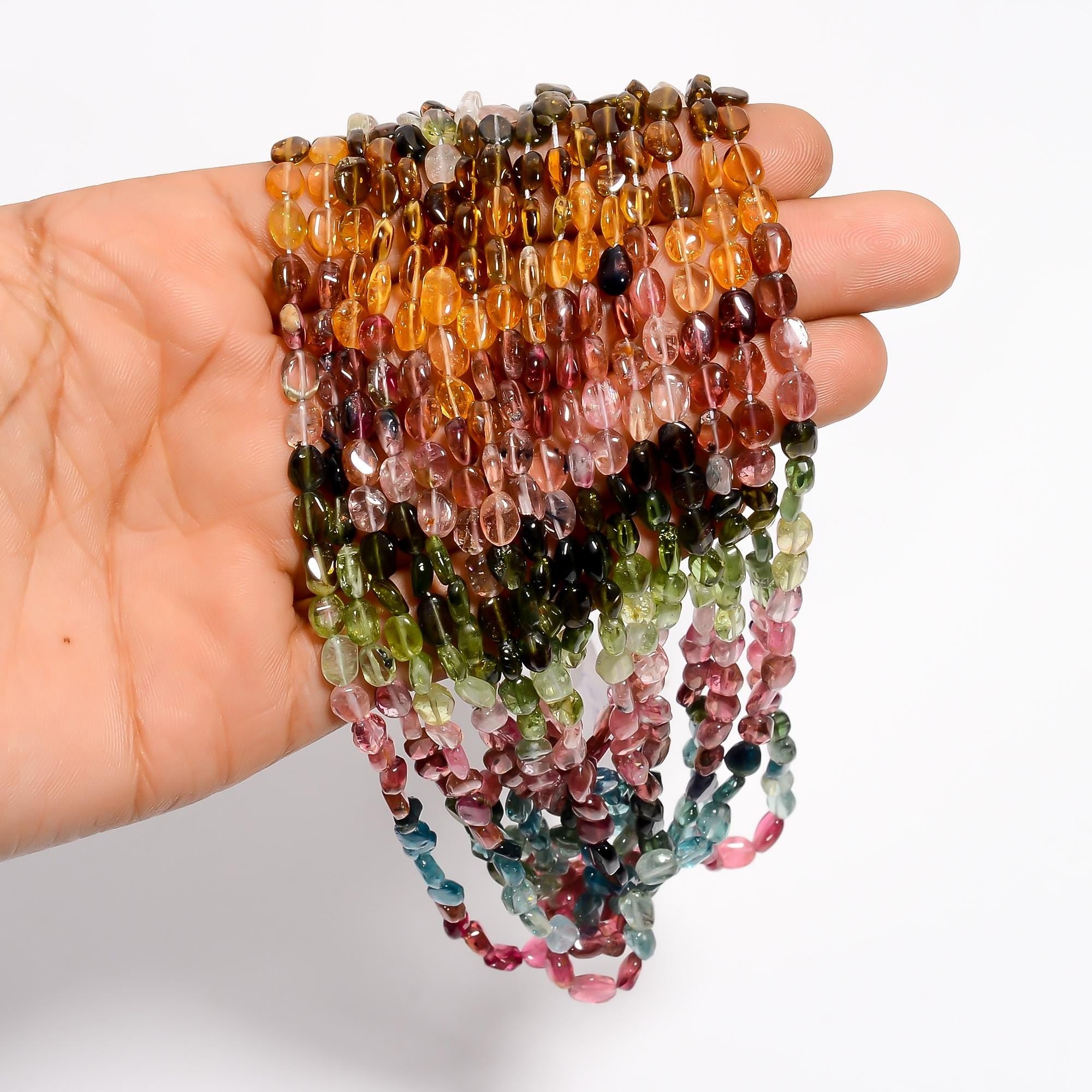 multi tourmaline natural gemstone oval shape smooth 8 lines strand 16 beads 4x3 7x5 mm 354 ct yn 514