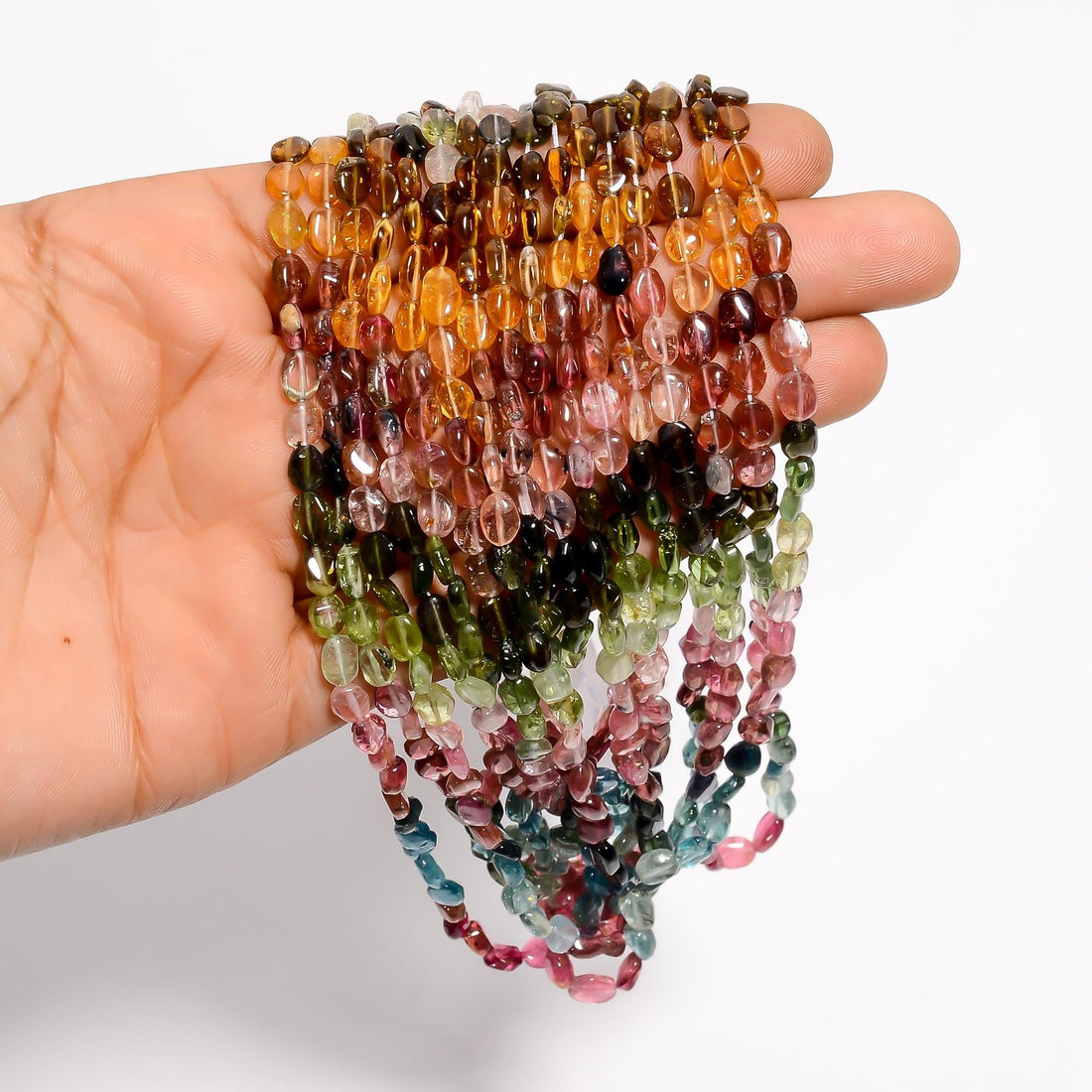 multi tourmaline natural gemstone oval shape smooth 8 lines strand 16 beads 4x3 7x5 mm 354 ct yn 514