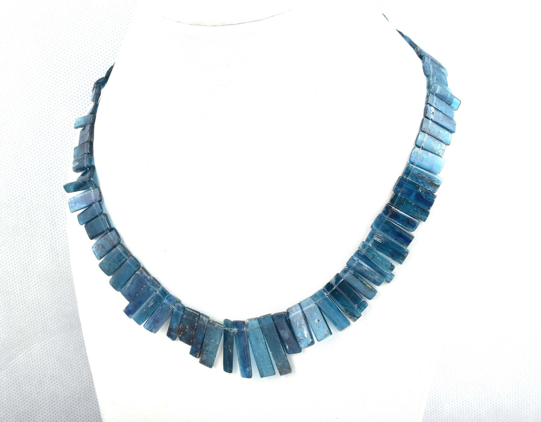 kyanite sticks necklace 16inch dark blue kyanite 179cts ready to wear adjustable sterling silver lock necklace kyanite beads 