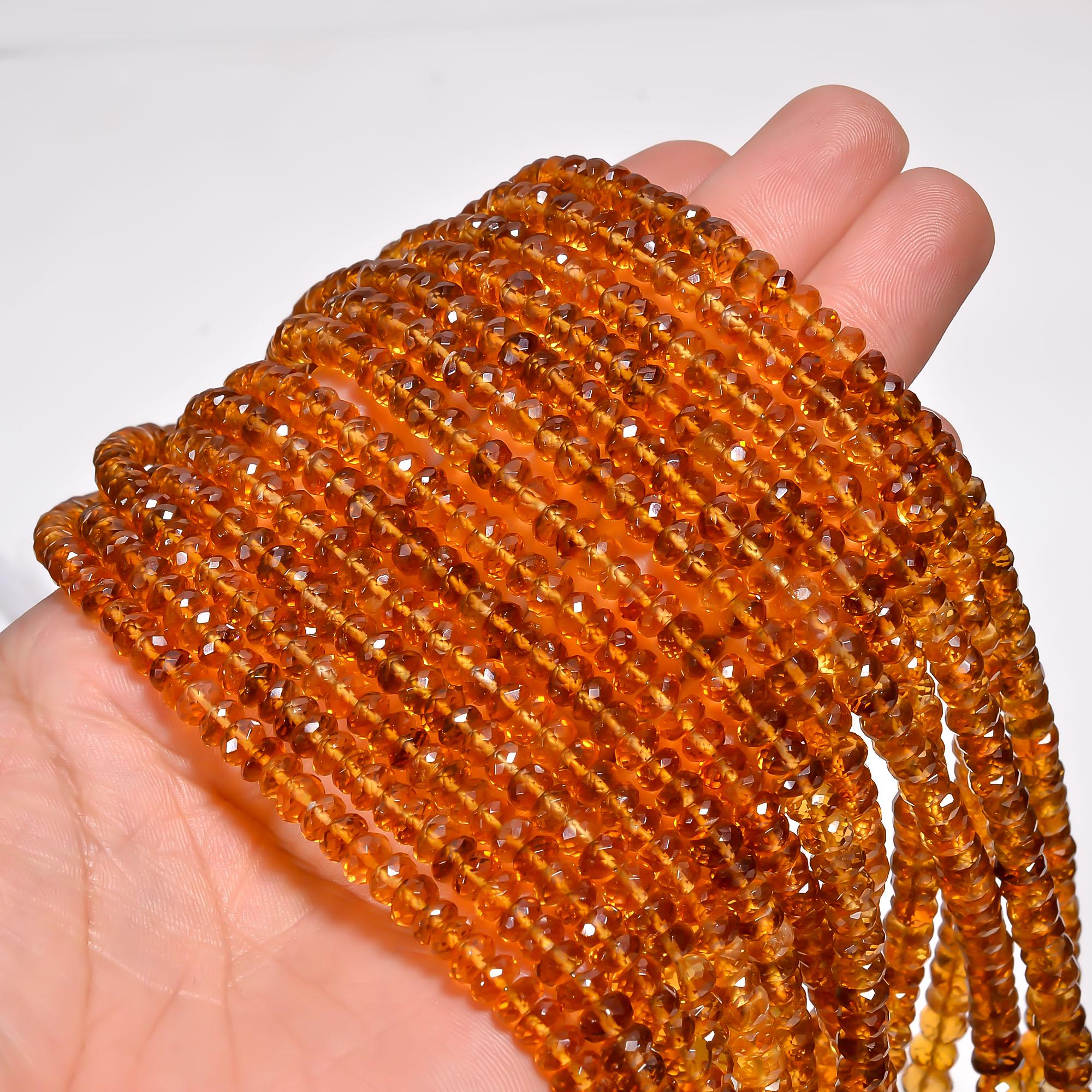 brandy citrine natural gemstone rondelle shape faceted 