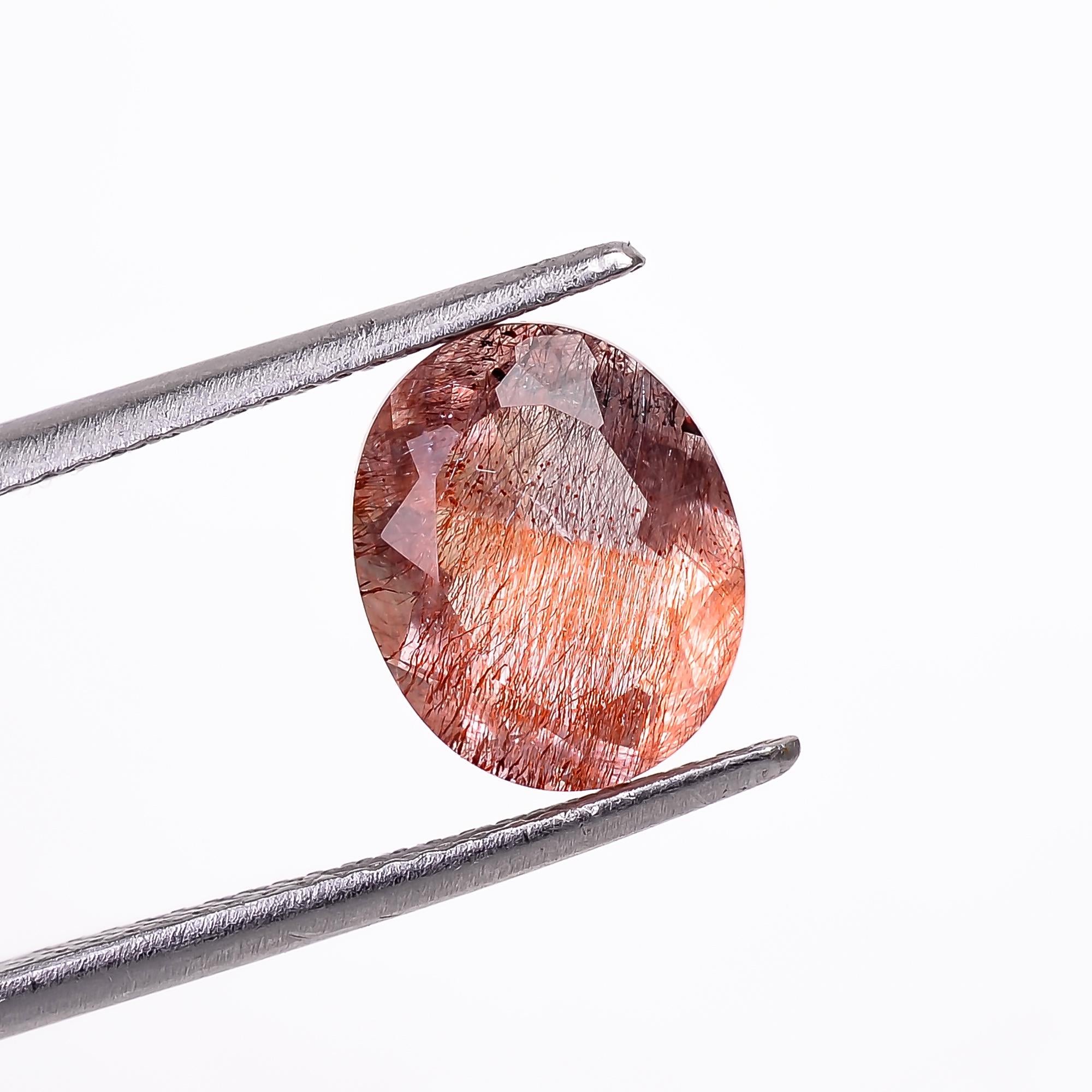 elestial quartz with lepidocrocite natural oval shape cut stone loose gemstone
