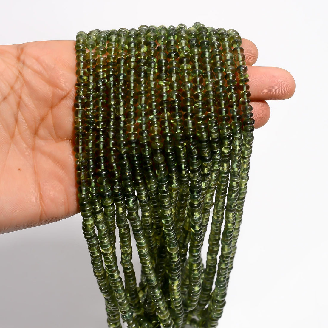 green apatite natural gemstone rondelle shape smooth 13 lines strand 16 beads 5x5x3 mm 1255 ct yn 500