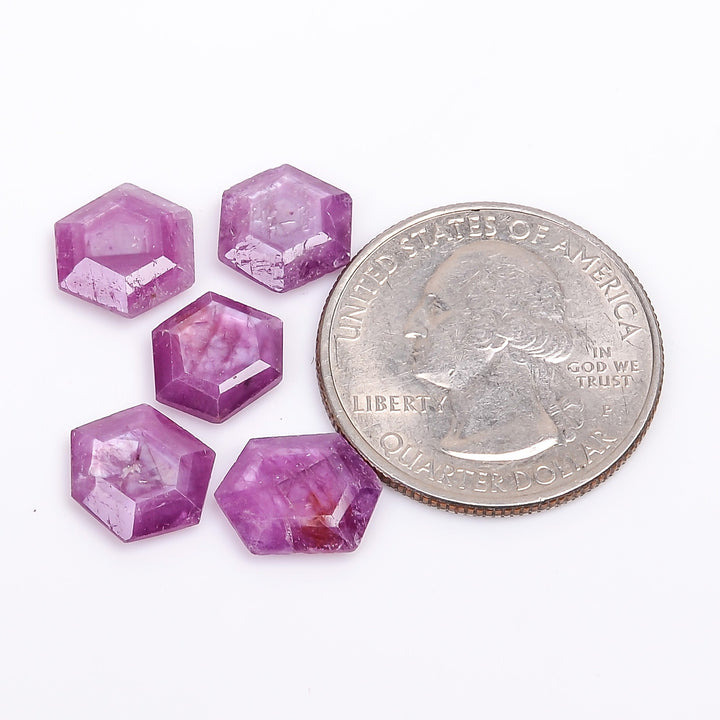 ruby natural hexagon texture shape cut stone loose gemstone 5 pcs lot