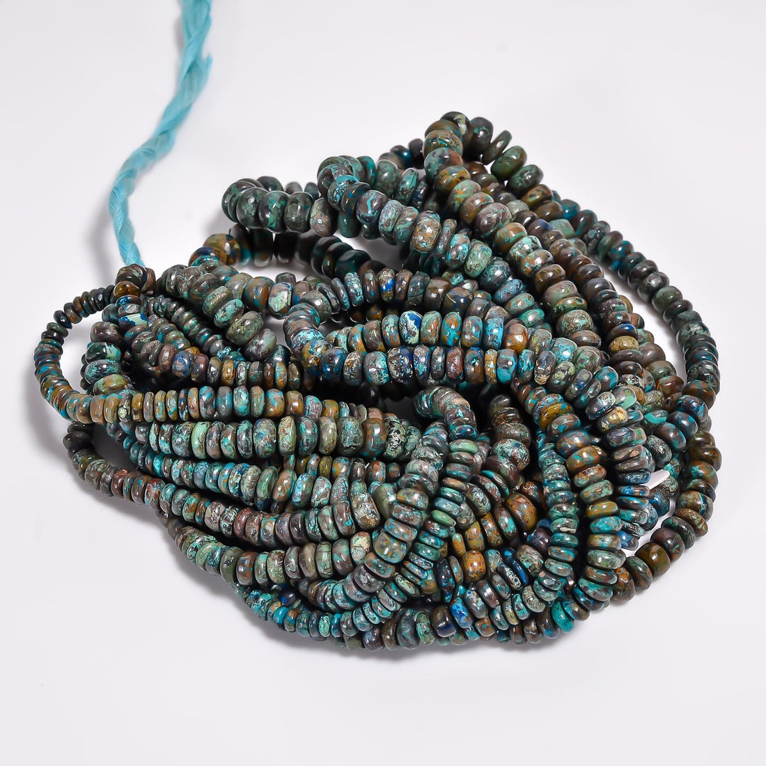 chrysocolla natural gemstone rondelle shape smooth 