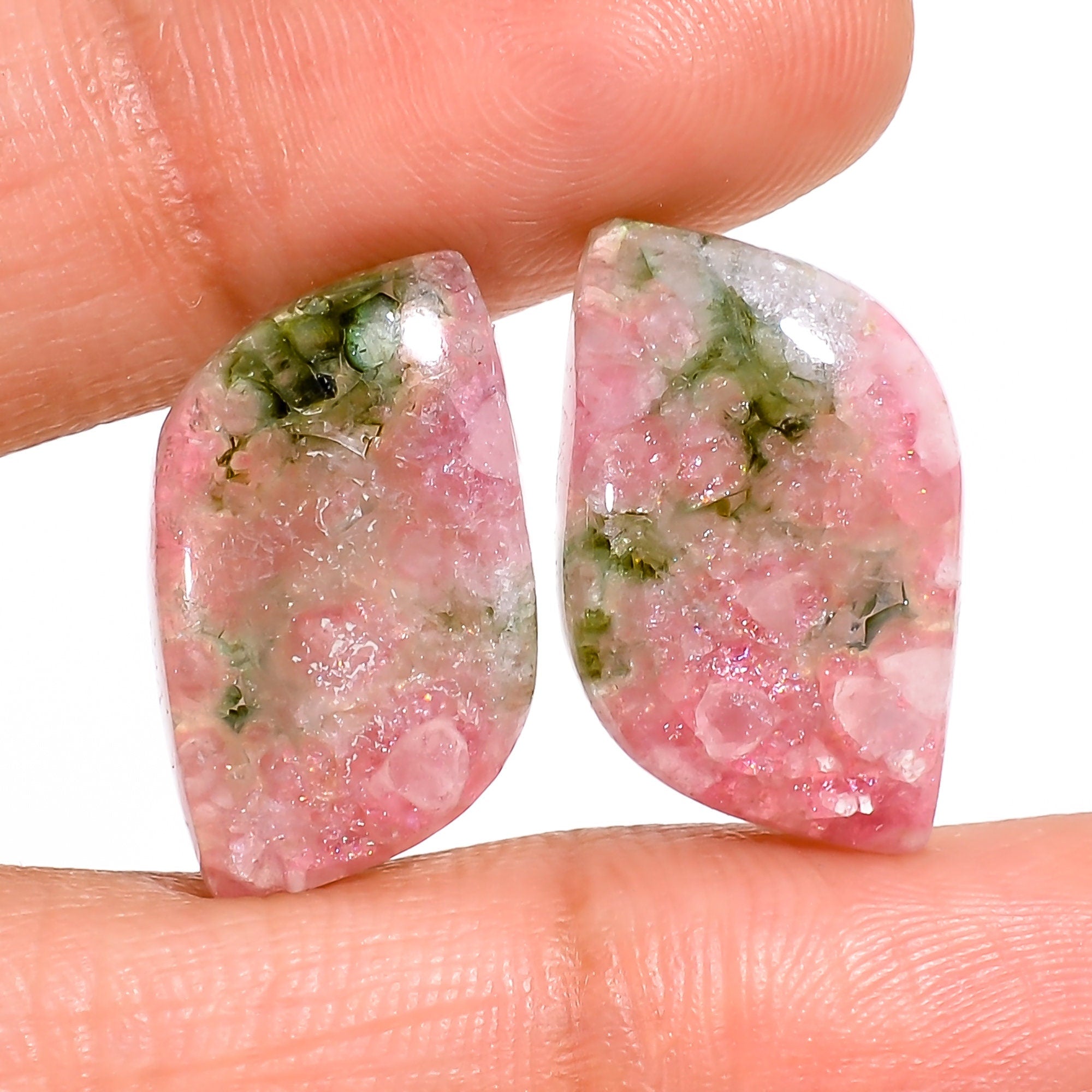 pink green tourmaline natural fancy shape cabochon loose gemstone pair