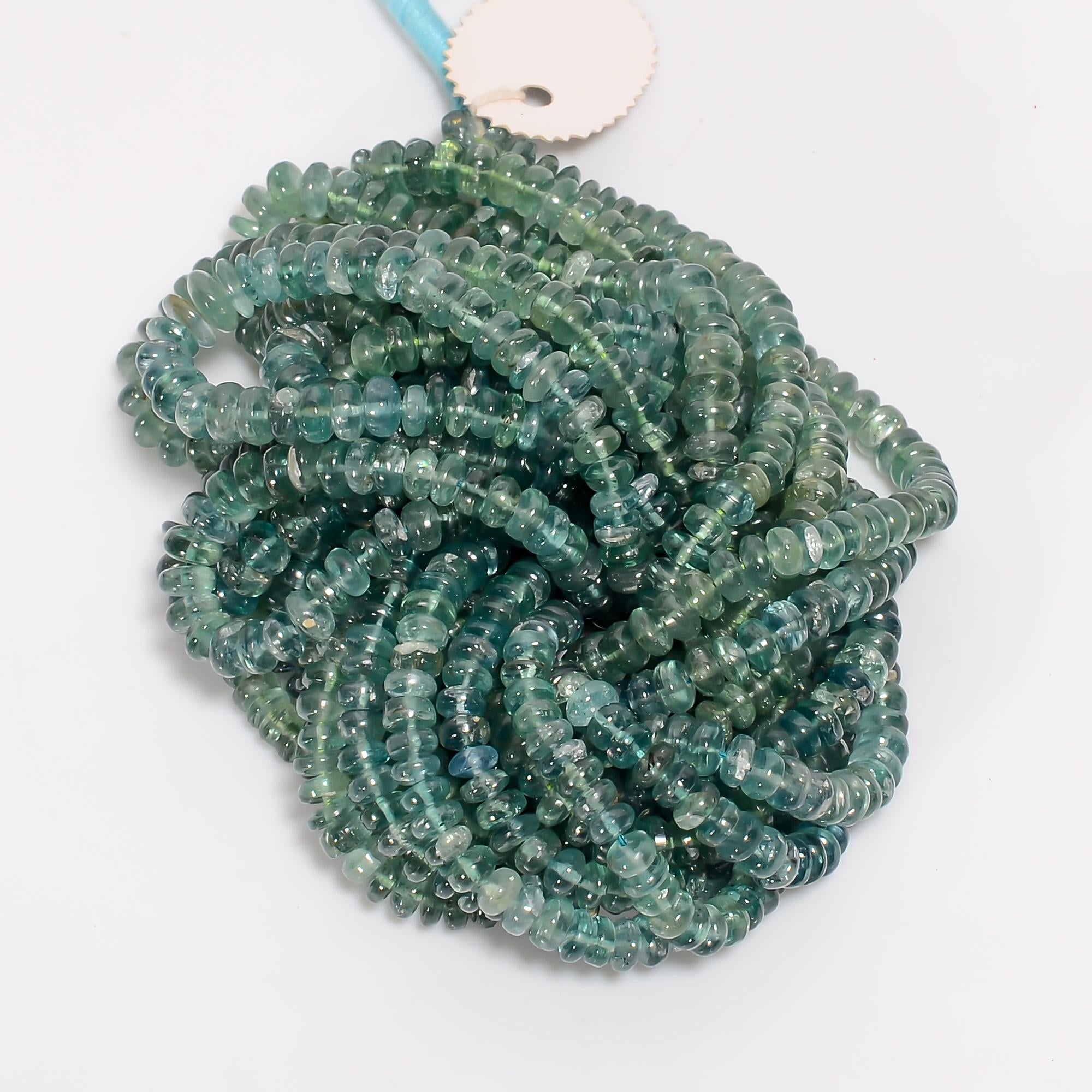 mint kyanite natural gemstone rondelle shape smooth 8 lines strand 16 beads 4x4 7x7 mm 1050 ct yn 538
