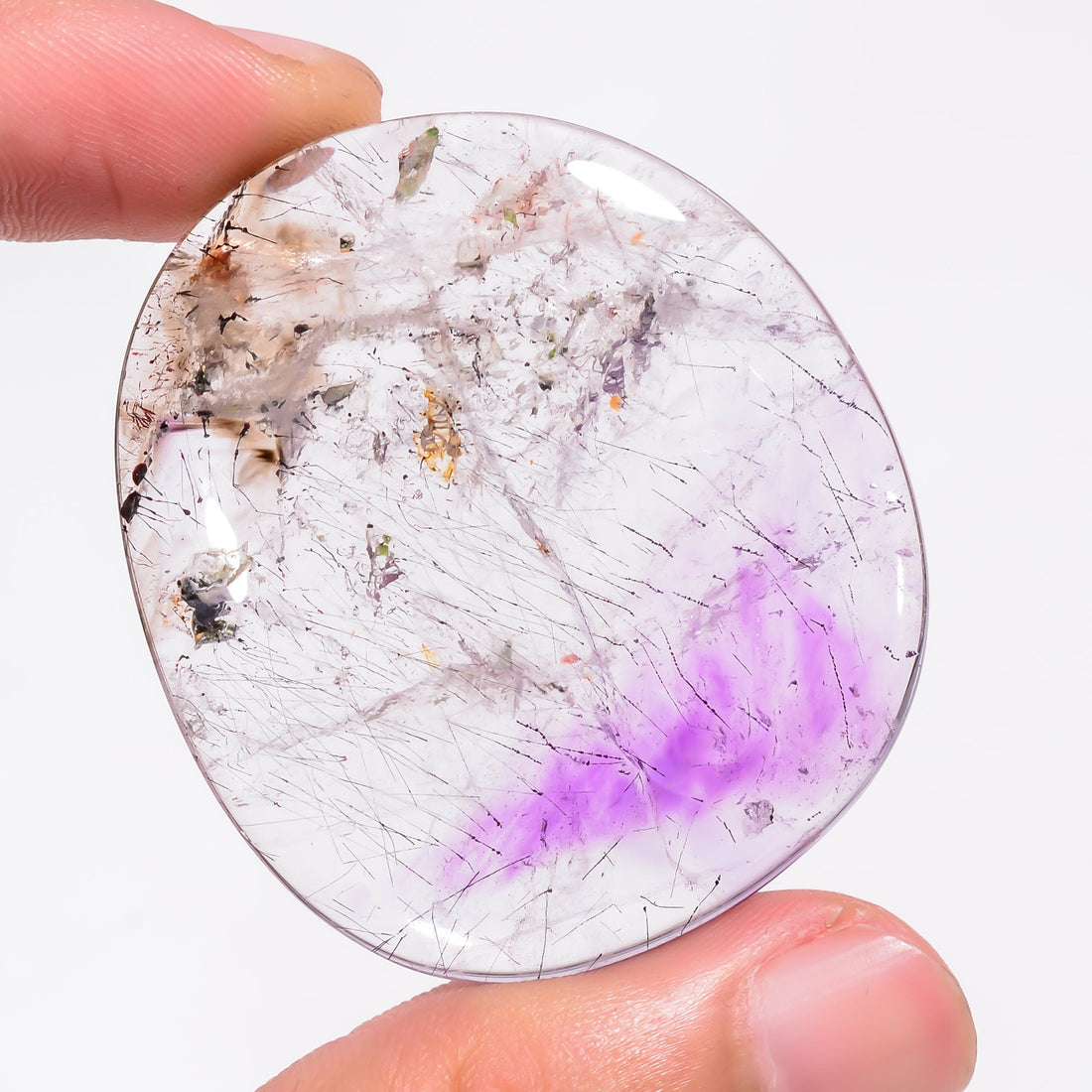 amethyst with black rutile fancy shape cabochon natural loose gemstone