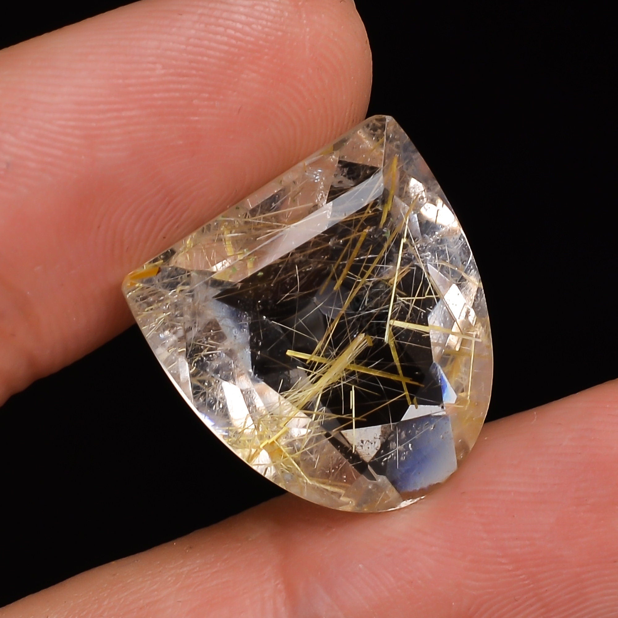 golden rutile quartz d shape cut stone natural loose gemstone
