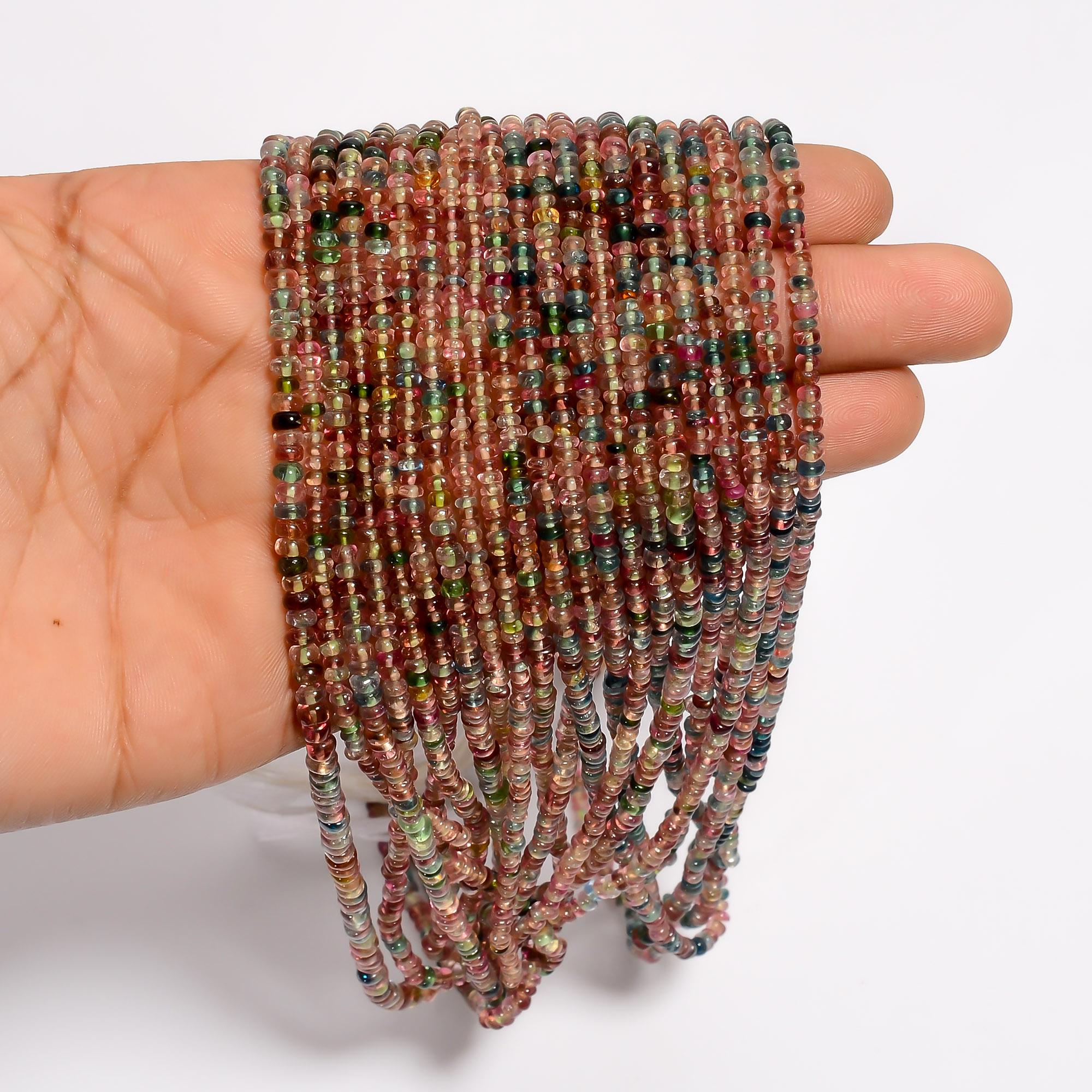 multi tourmaline natural gemstone rondelle shape smooth 12 lines strand 16 beads 3x3x2 mm 392 5 ct yn 511