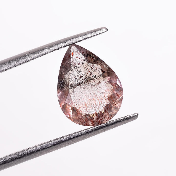 elestial quartz with cacoxenite natural pear shape cut stone loose gemstone