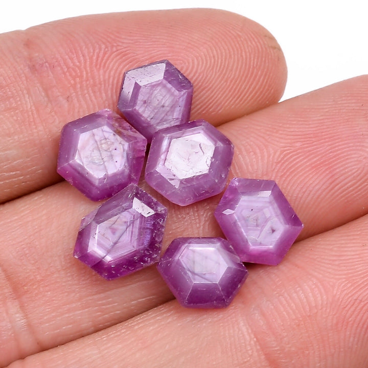 ruby natural hexagon texture shape cut stone loose gemstone 6 pcs lot