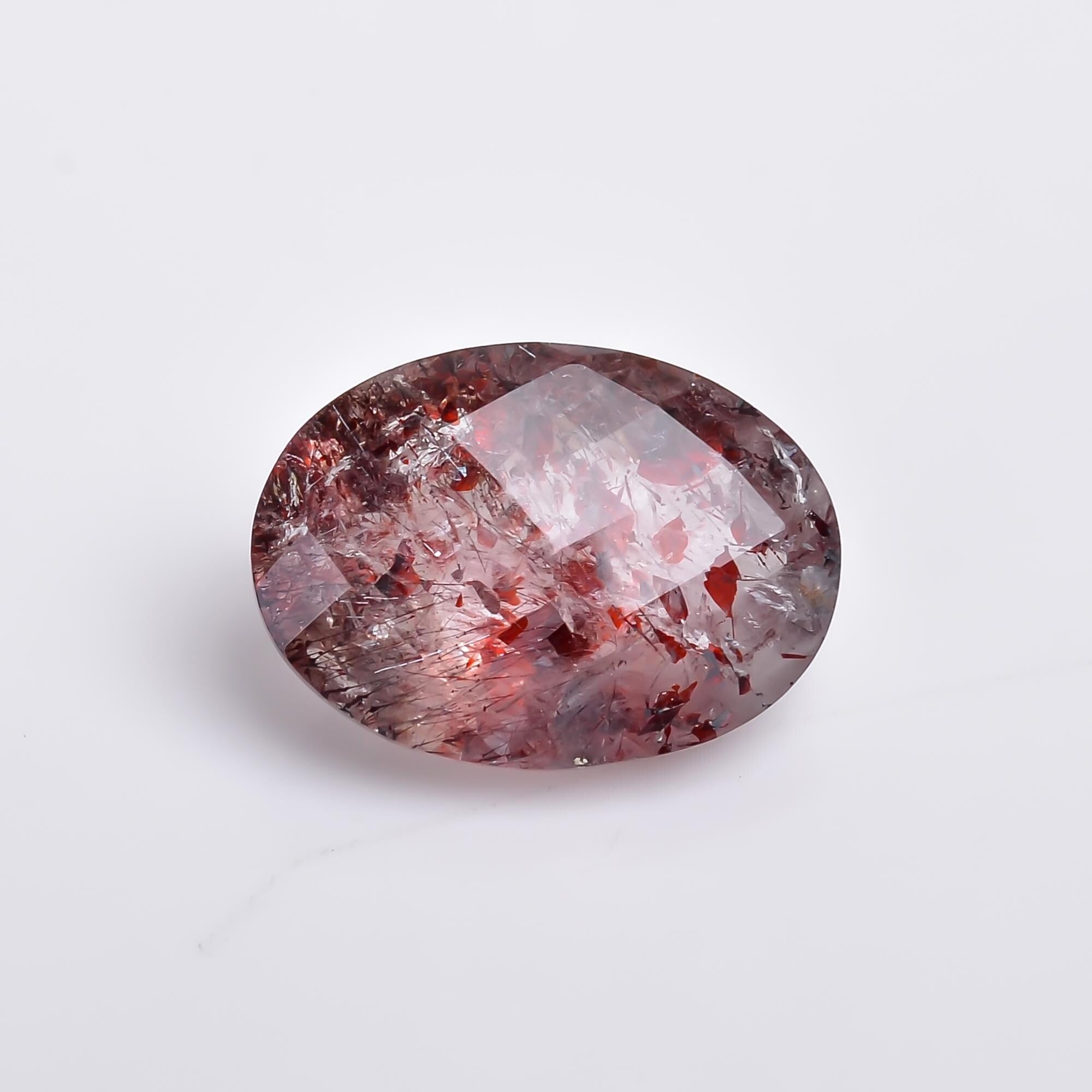 natural elestial quartz oval shape faceted loose gemstone