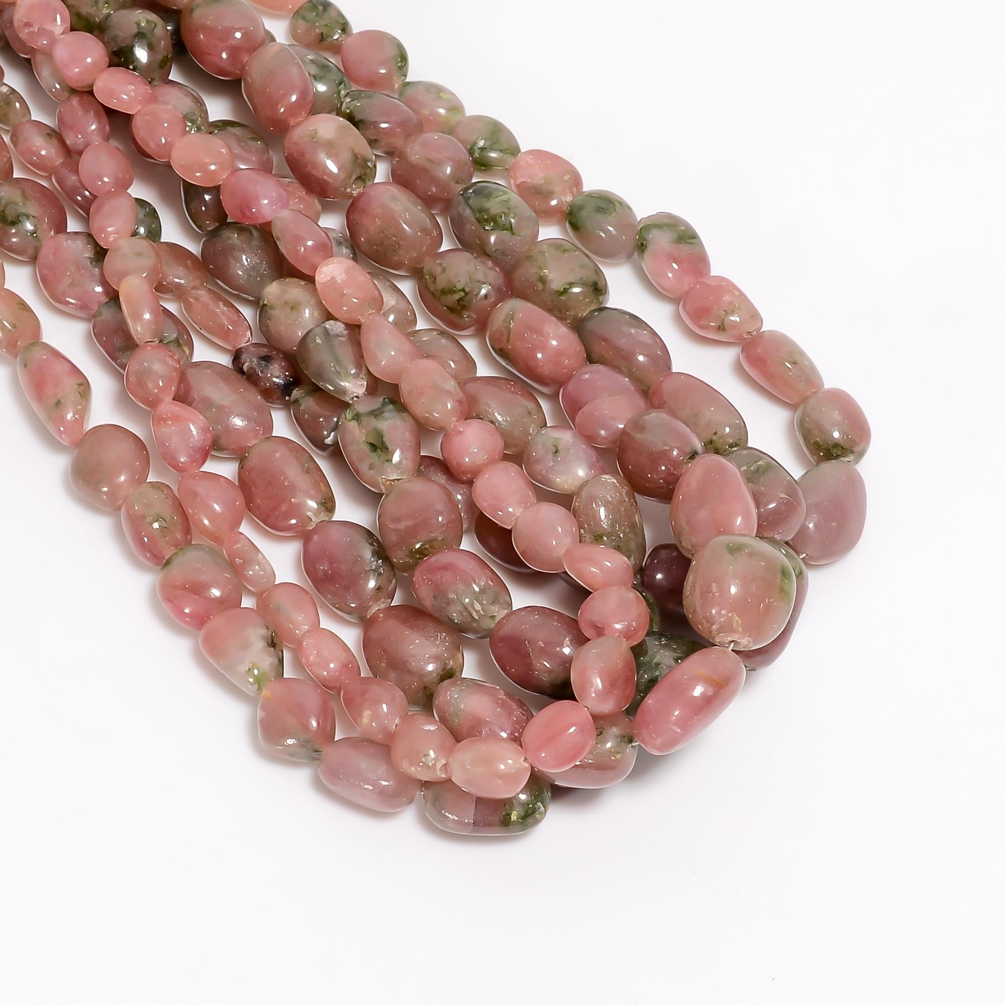 bio tourmaline natural gemstone tumbled shape smooth 5 lines strand 16 beads 7x6 18x13 mm 1176 5 ct yn 508