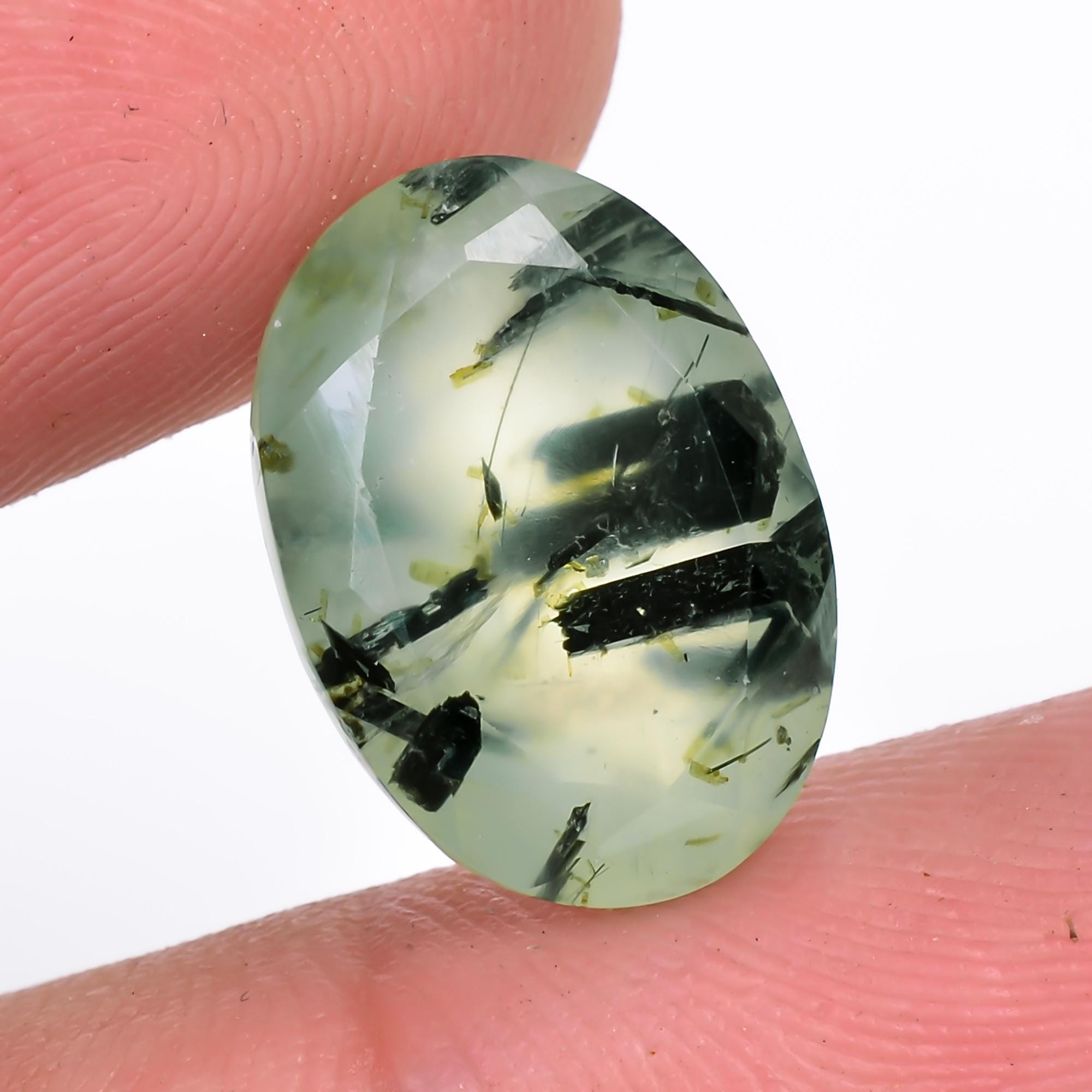 prehnite with epidote natural oval shape cut stone loose gemstone