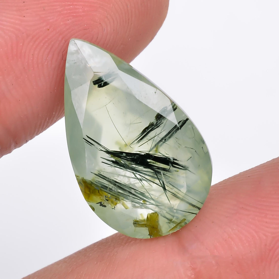 prehnite with epidote natural pear shape cut stone loose gemstone