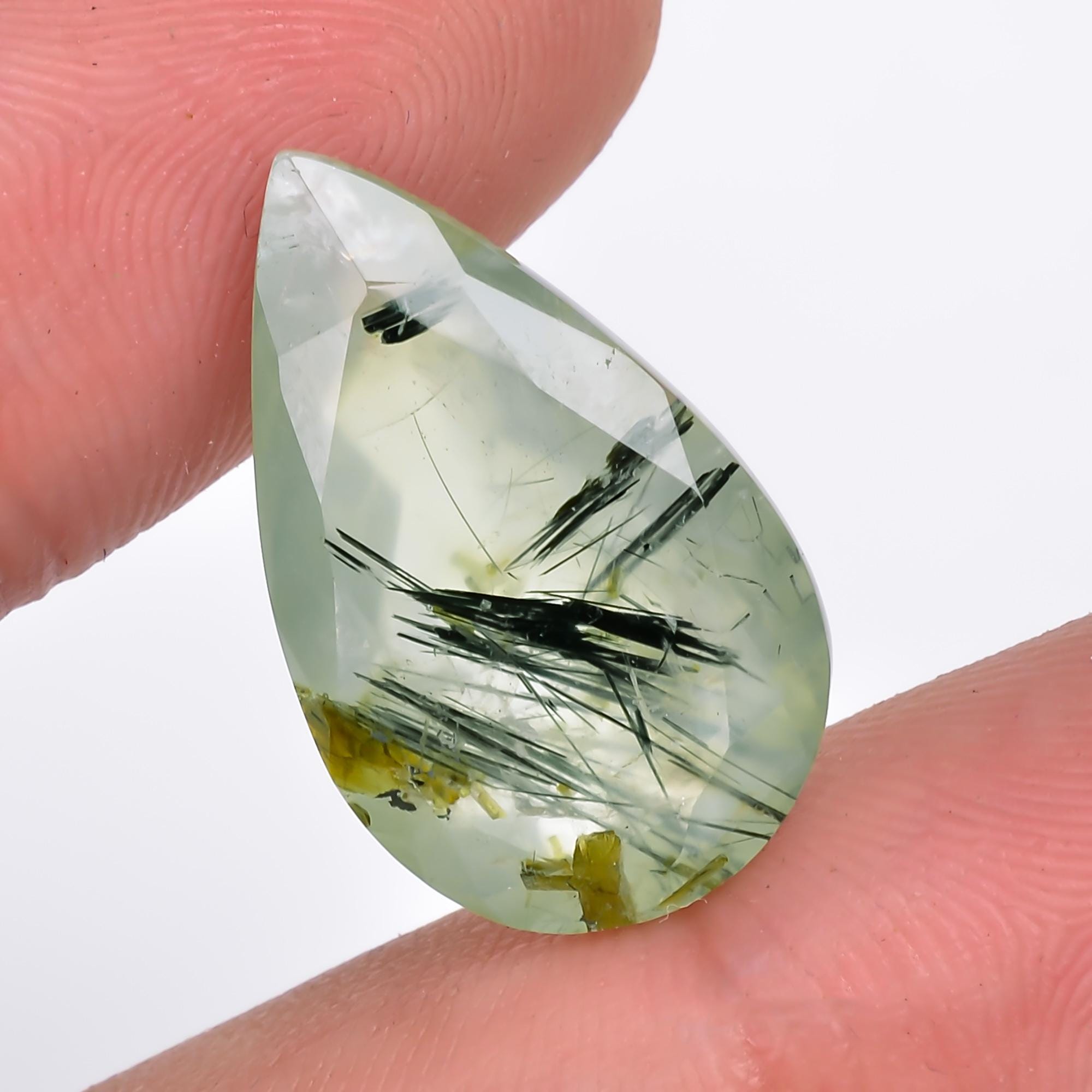 prehnite with epidote natural pear shape cut stone loose gemstone