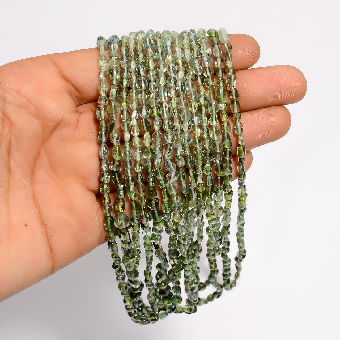 mint green tourmaline natural gemstone tumbled shape smooth 7 lines strand 16 beads 4x3 6x4 mm 261 ct yn 513