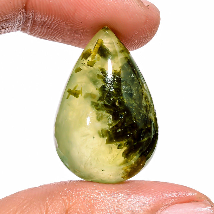 prehnite with epidote pear shape cabochon loose gemstone