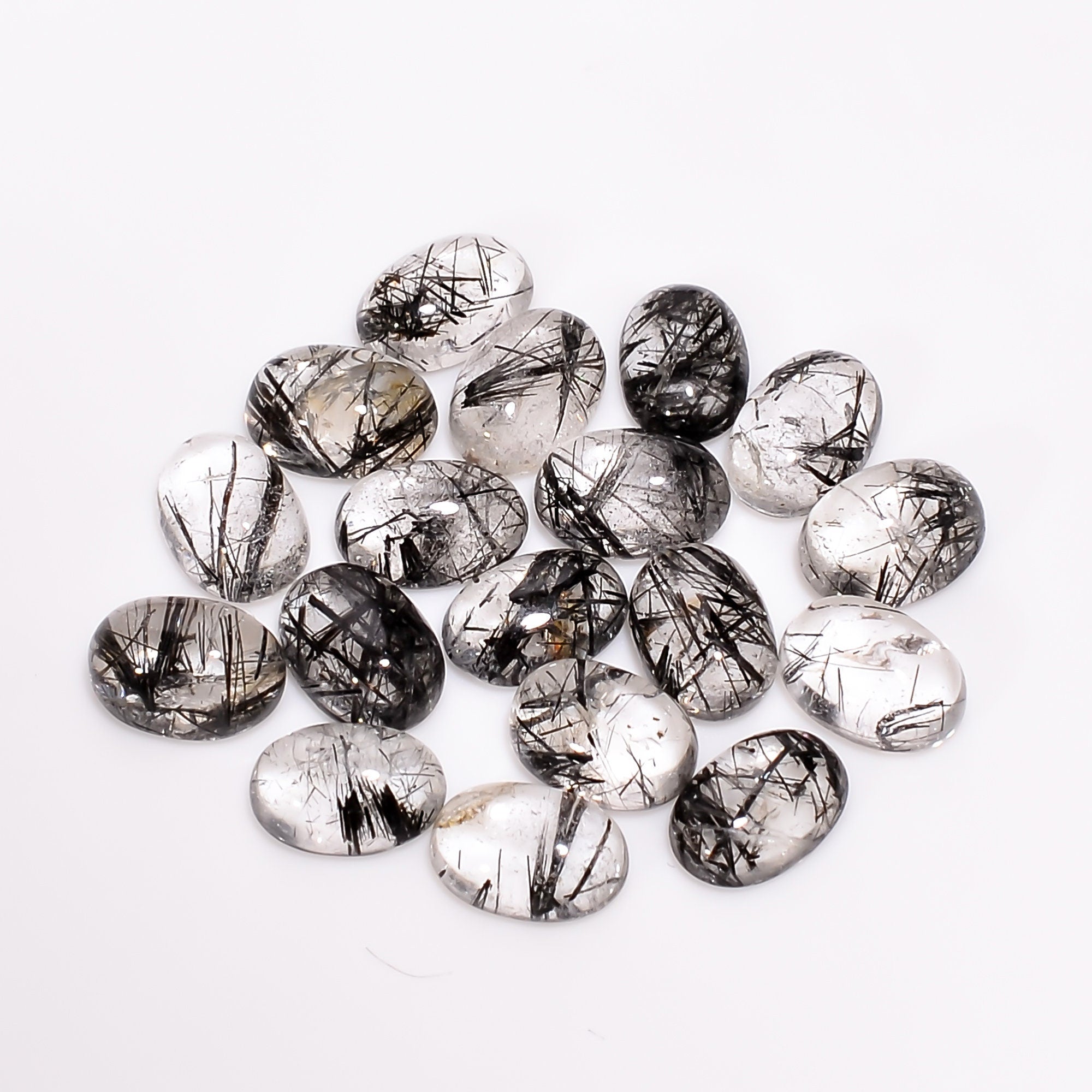 black rutile quartz oval shape cabochon natural loose gemstone 18 pcs lot