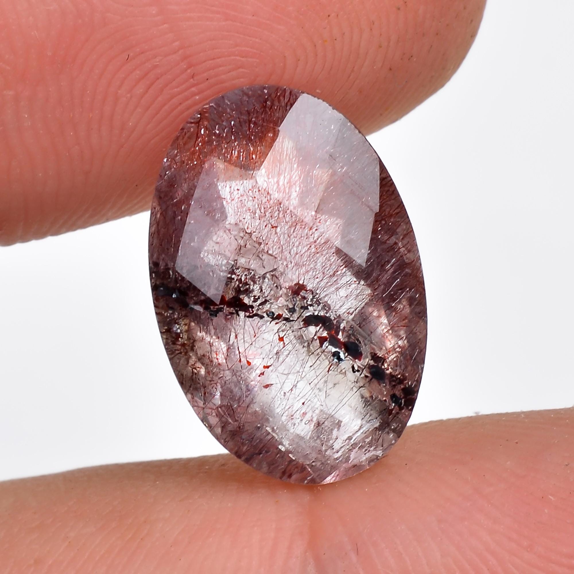 natural elestial quartz oval shape faceted loose gemstone