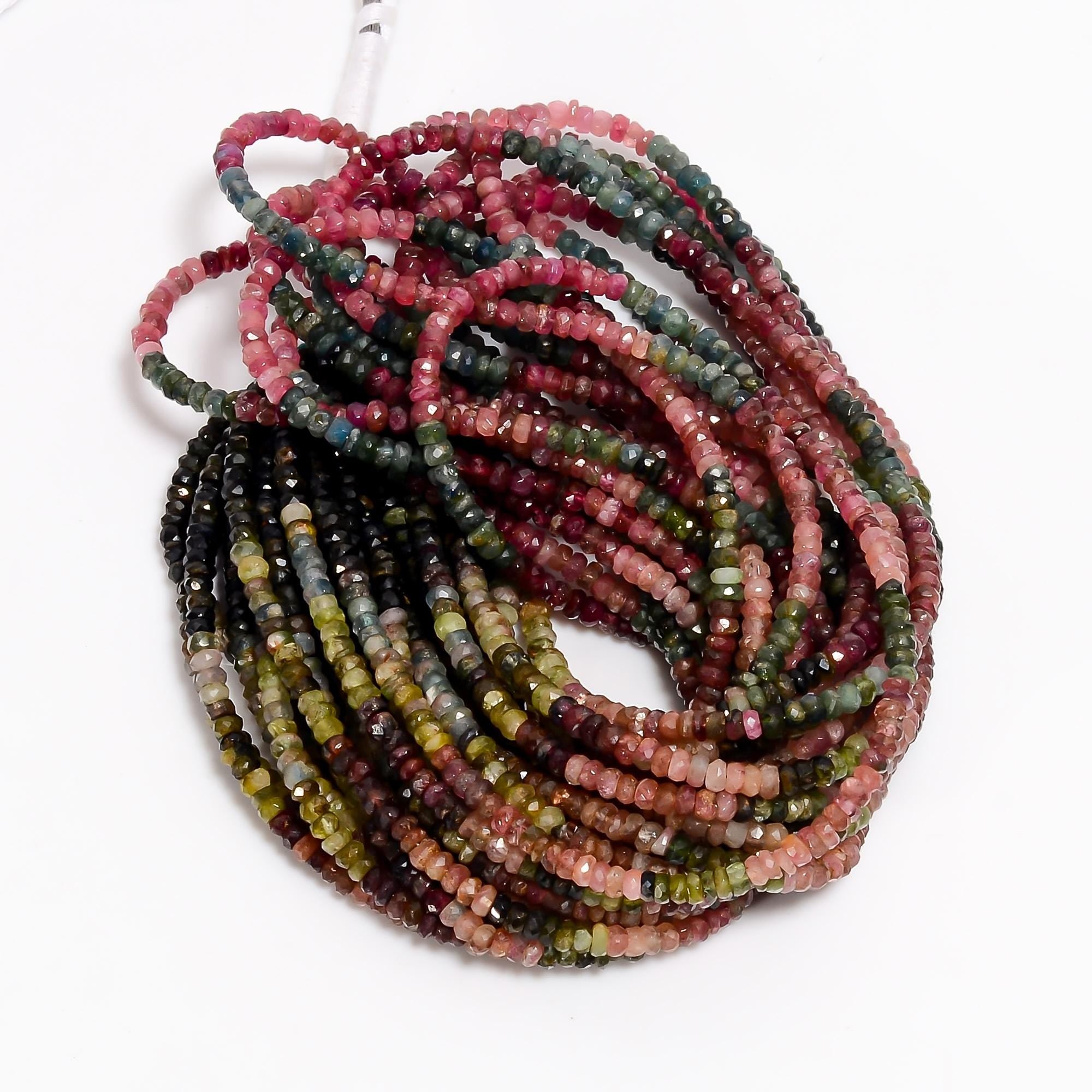 multi tourmaline natural gemstone rondelle shape faceted 15 lines strand 18 beads 5x5x3 mm 962 5 ct yn 506