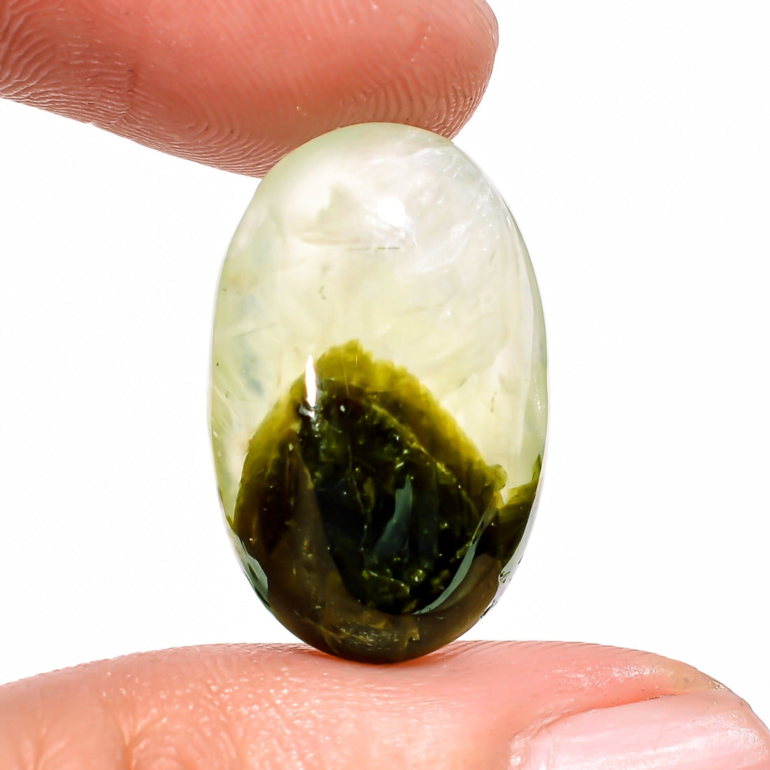 prehnite with epidote oval shape cabochon loose gemstone