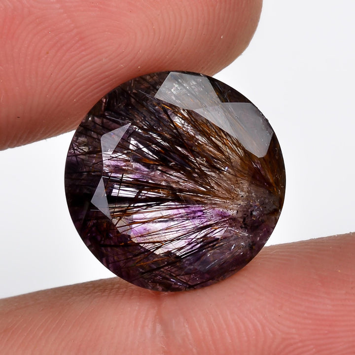 amethyst with cacoxenite natural quartz round shape cut stone loose gemstone