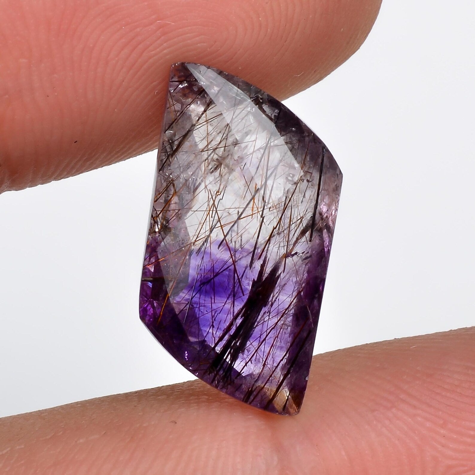 amethyst with cacoxenite natural quartz fancy shape faceted loose gemstone