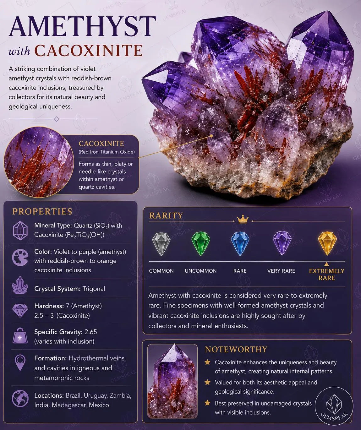 Natural Amethyst with cacoxinite rare quartz Oval Shape Cut Stone Loose Gemstone For Making Jewelry 3 Ct. 12X8X5 mm A-689